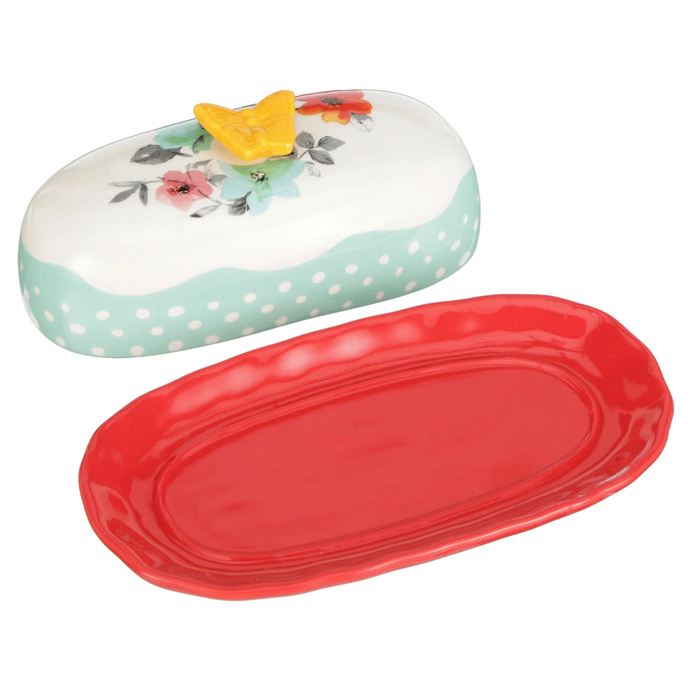Mantequillera de Gres 16.3 cm Flea Market Floral – Pintada a Mano con Tapa Decorativa