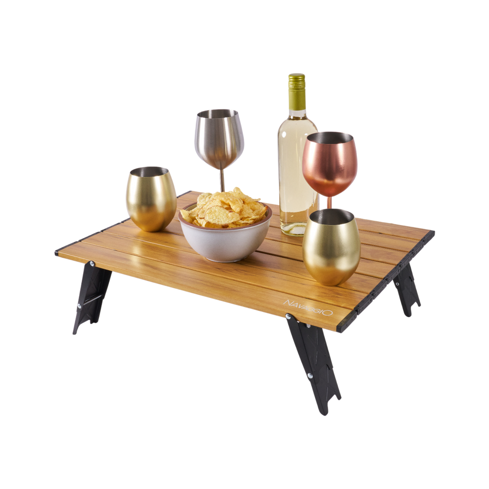 Mesa plegable de aluminio amaderada - Altura Ajustable, Aluminio y Ultraliviana 56x41cm