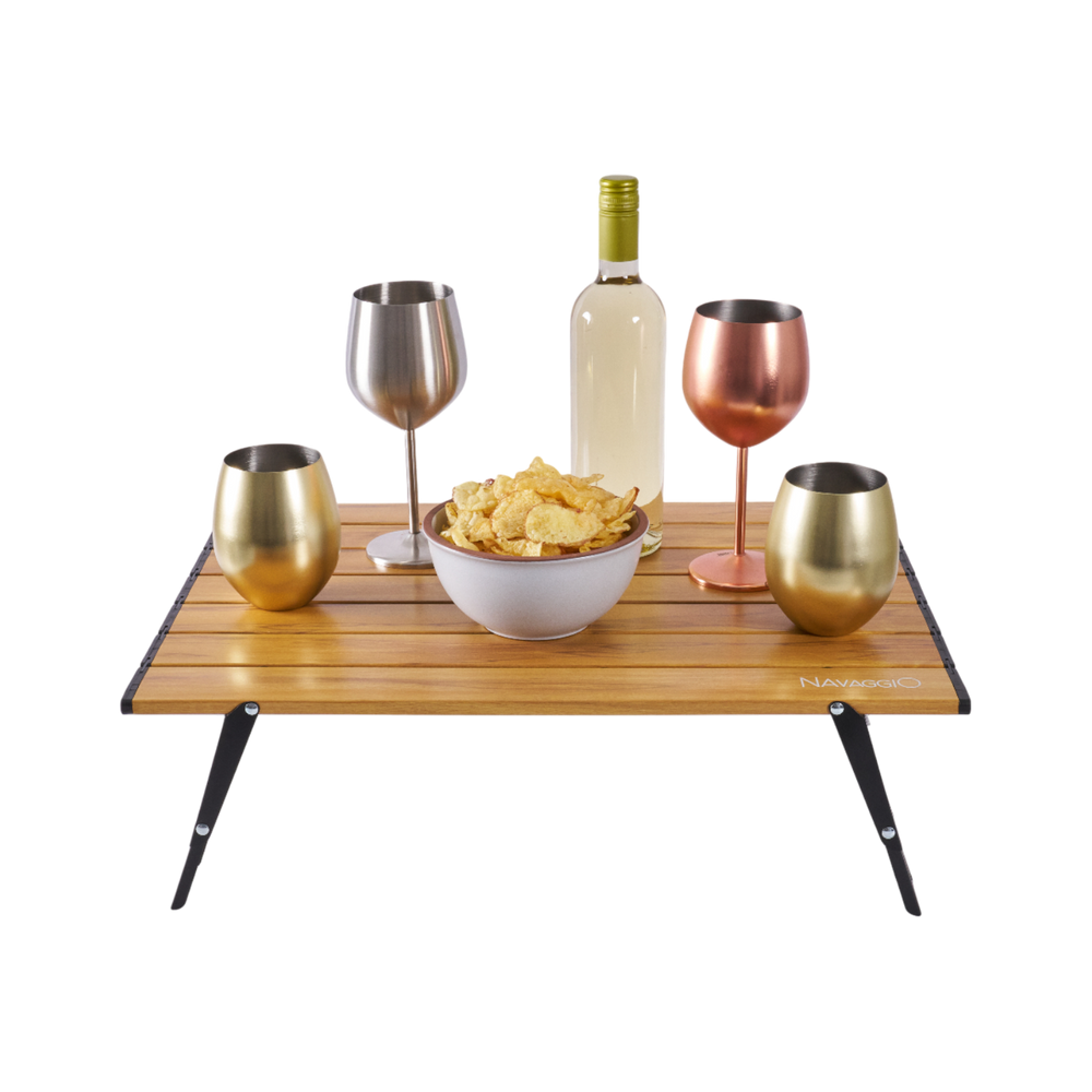 Mesa plegable de aluminio amaderada - Altura Ajustable, Aluminio y Ultraliviana 56x41cm