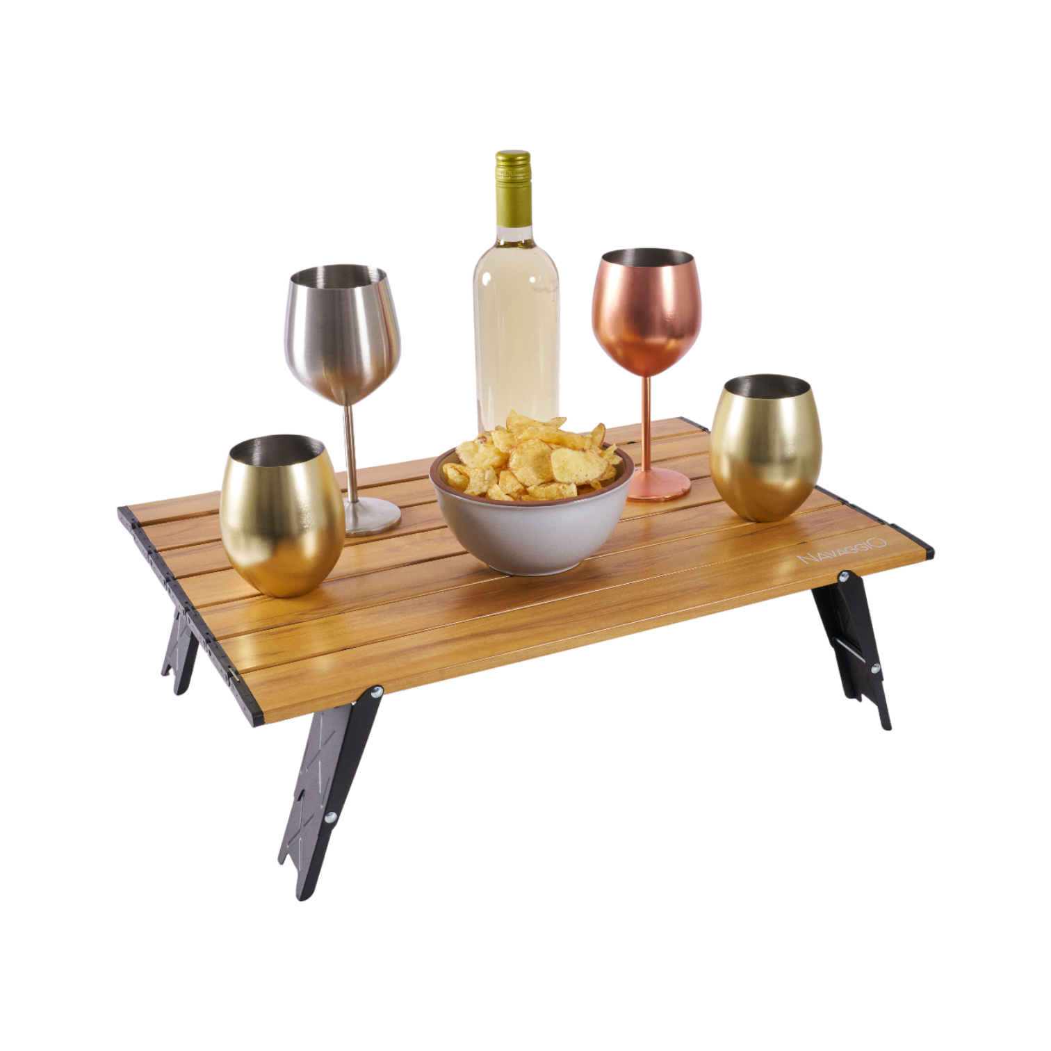 Mesa plegable de aluminio amaderada - Altura Ajustable, Aluminio y Ultraliviana 56x41cm