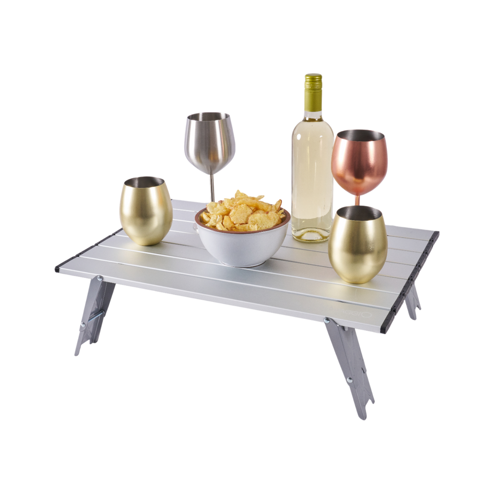 Mesa plegable de aluminio plateada - Altura Ajustable, Aluminio y Ultraliviana 56x41cm