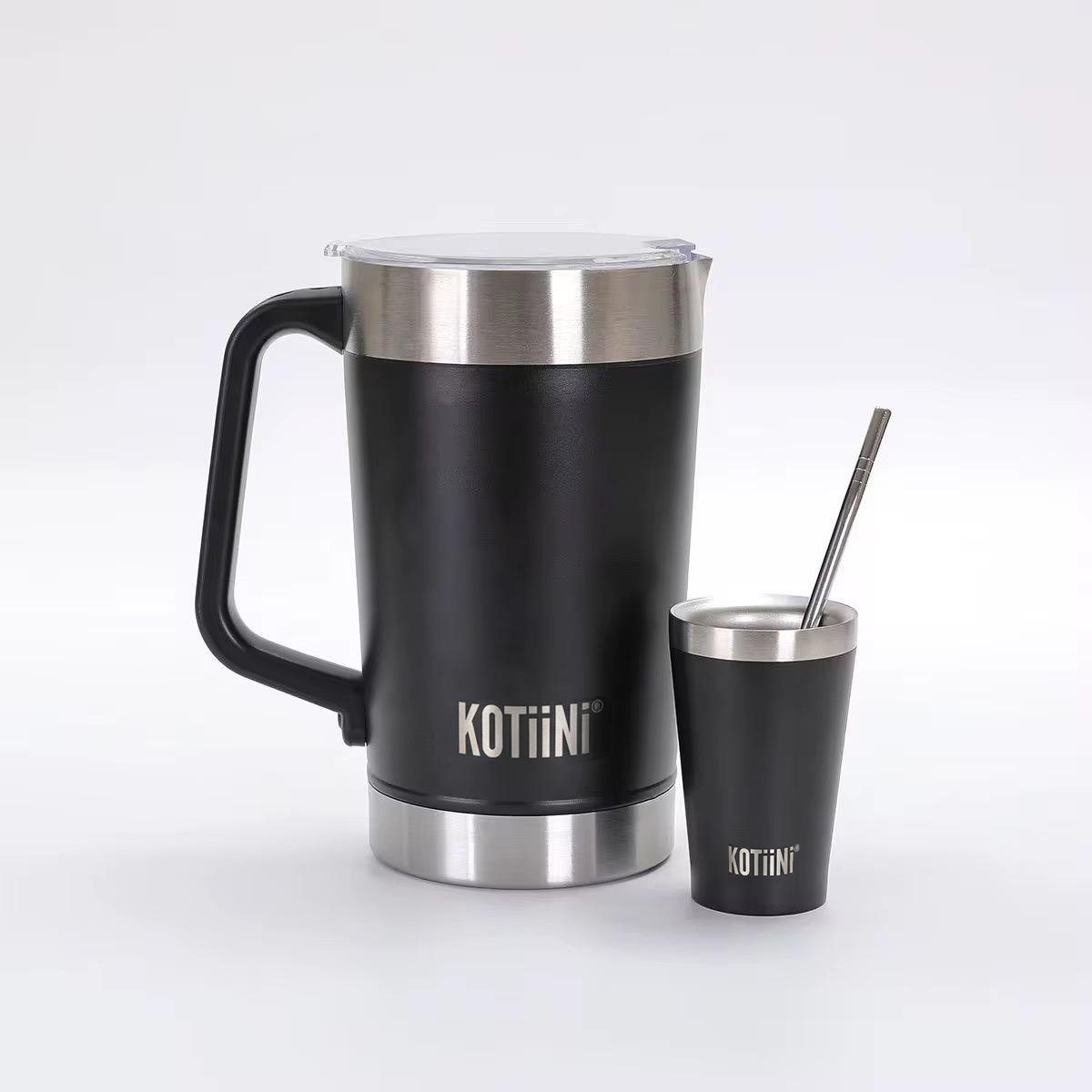 Jarra Térmica acero inoxidable 2L + vaso 140ml negra - Irrompible, Conserva Bebidas Calientes o Frías