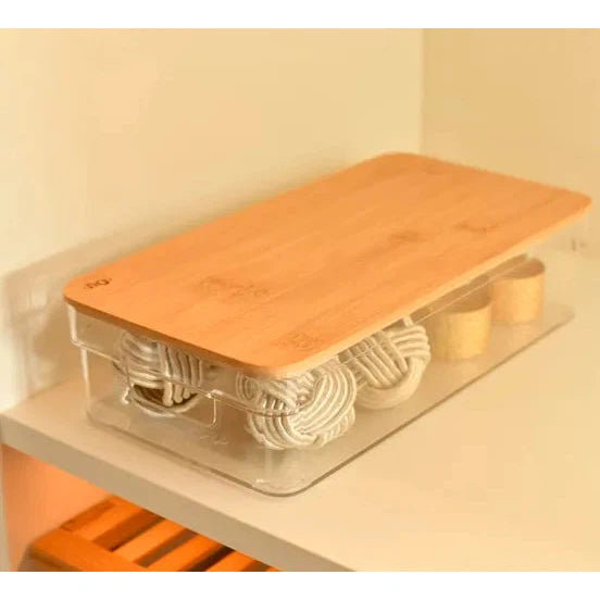 Organizador Clear tapa de bambú transparente