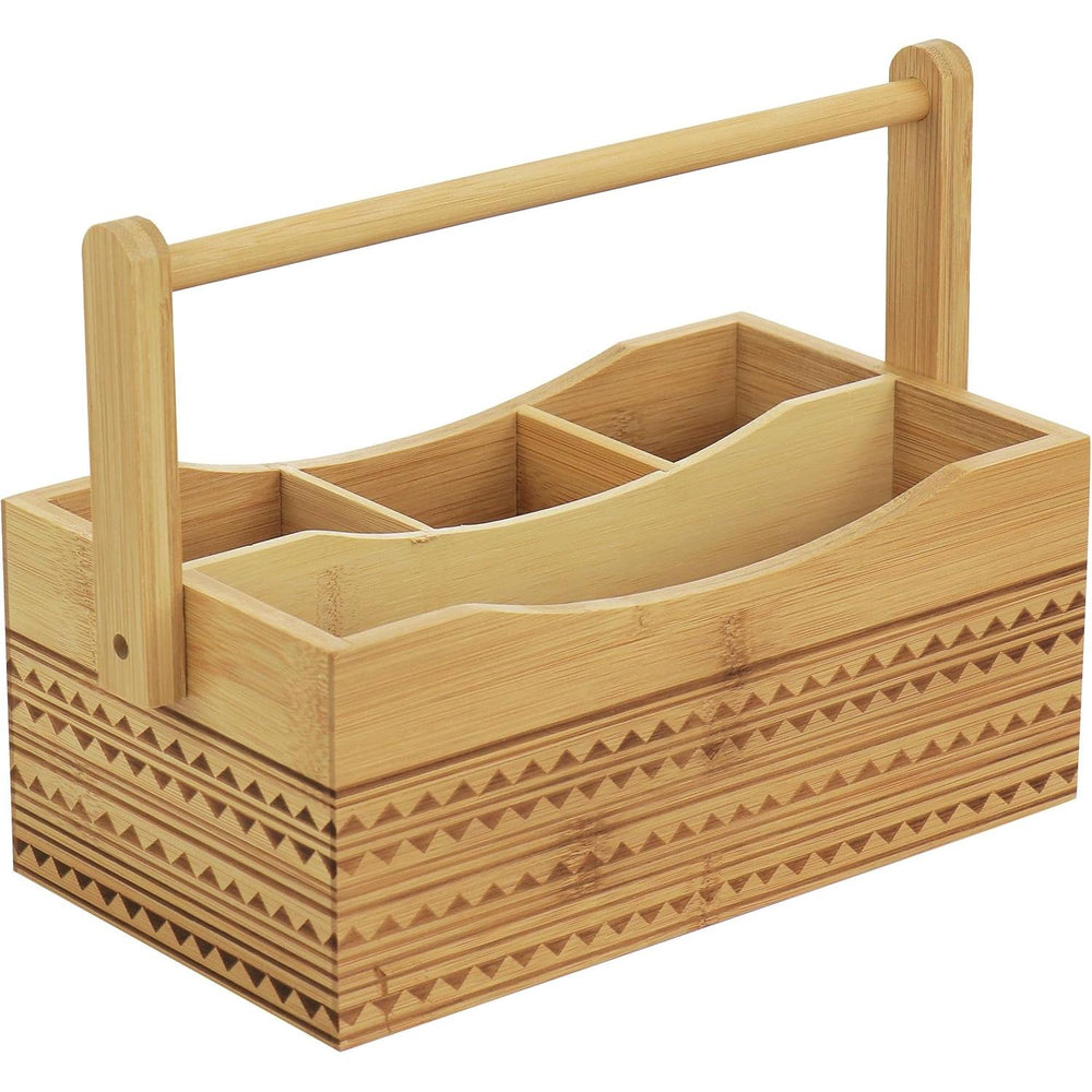 Organizador de Cubiertos de Bambú Sadler – Portátil con 4 Compartimentos y Diseño Tribal
