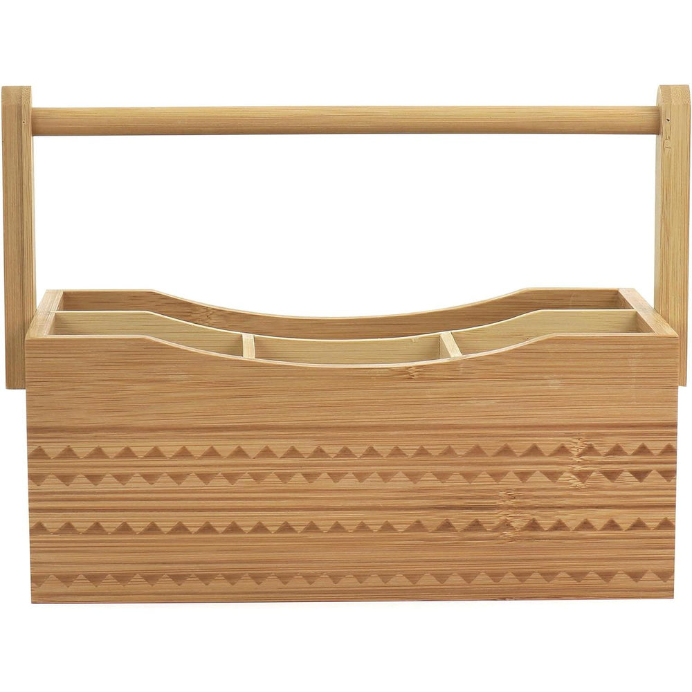 Organizador de Cubiertos de Bambú Sadler – Portátil con 4 Compartimentos y Diseño Tribal