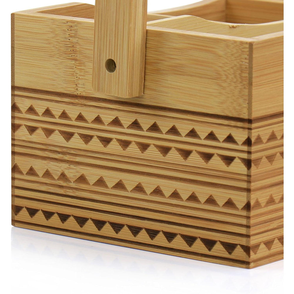 Organizador de Cubiertos de Bambú Sadler – Portátil con 4 Compartimentos y Diseño Tribal