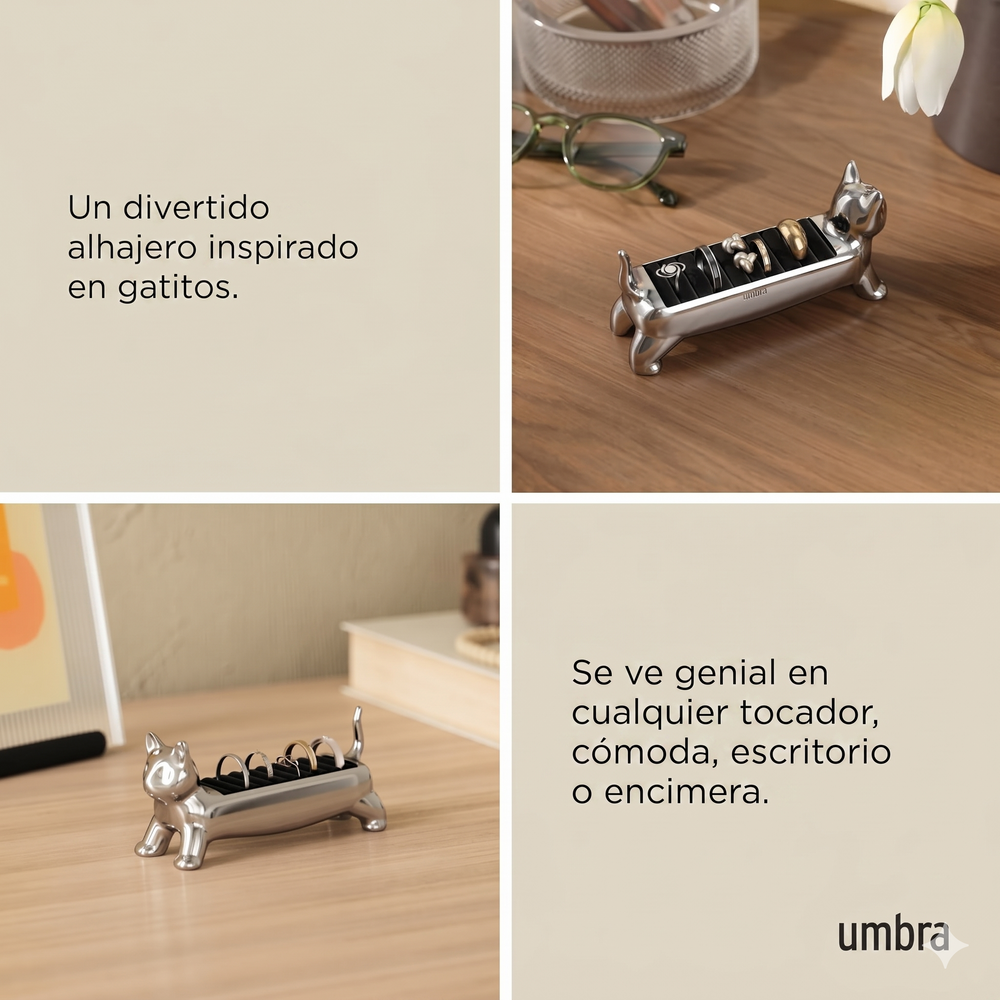 Organizador de anillos diseño Gato Ali plateado Umbra