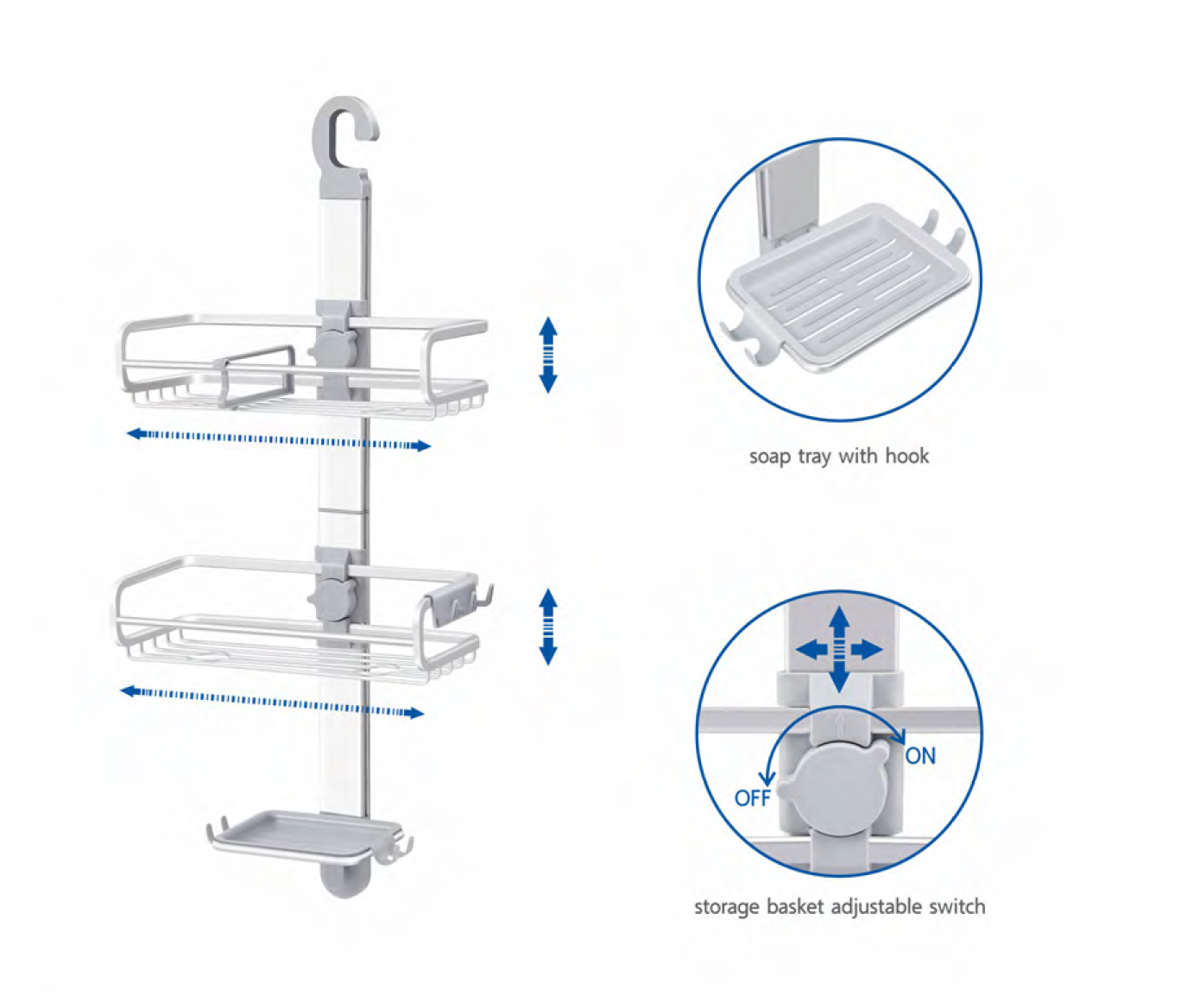 Organizador ducha ajustable aluminio 3 niveles