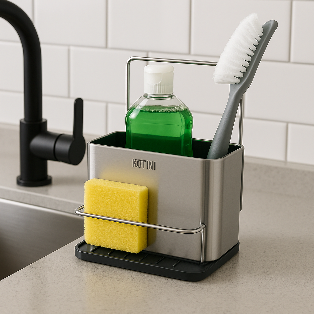 Organizador lavadero acero inoxidable Kala - 3 Compartimentos, Drenaje Rápido, Multiuso