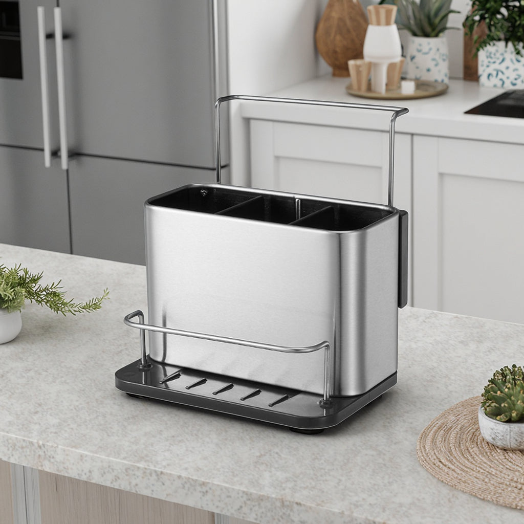 Organizador lavadero acero inoxidable Kala - 3 Compartimentos, Drenaje Rápido, Multiuso
