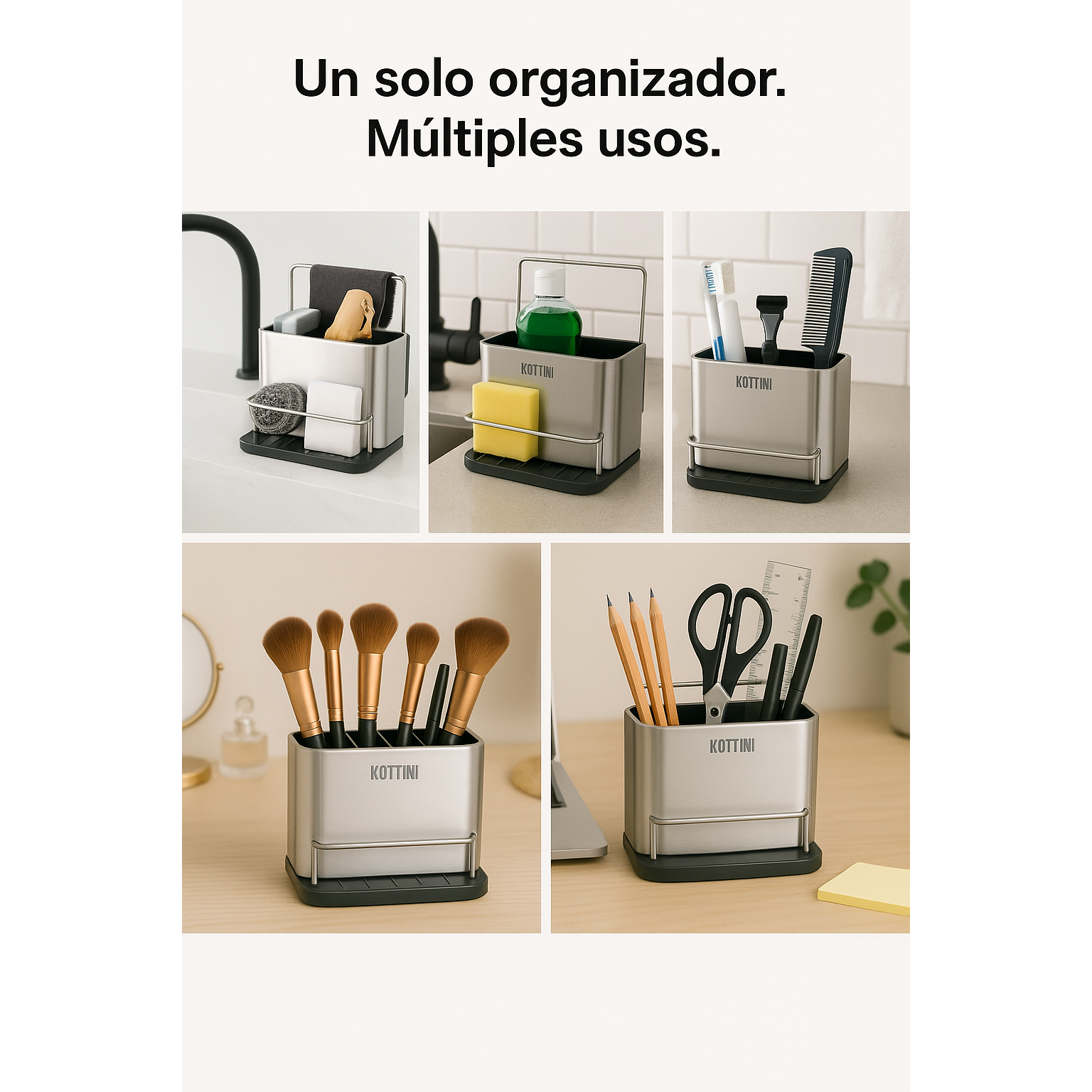 Organizador lavadero acero inoxidable Kala - 3 Compartimentos, Drenaje Rápido, Multiuso