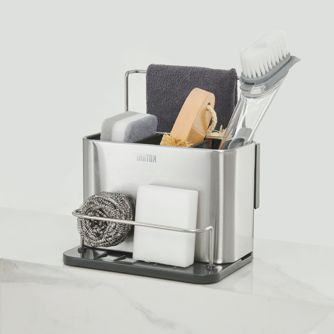 Organizador lavadero acero inoxidable Kala - 3 Compartimentos, Drenaje Rápido, Multiuso