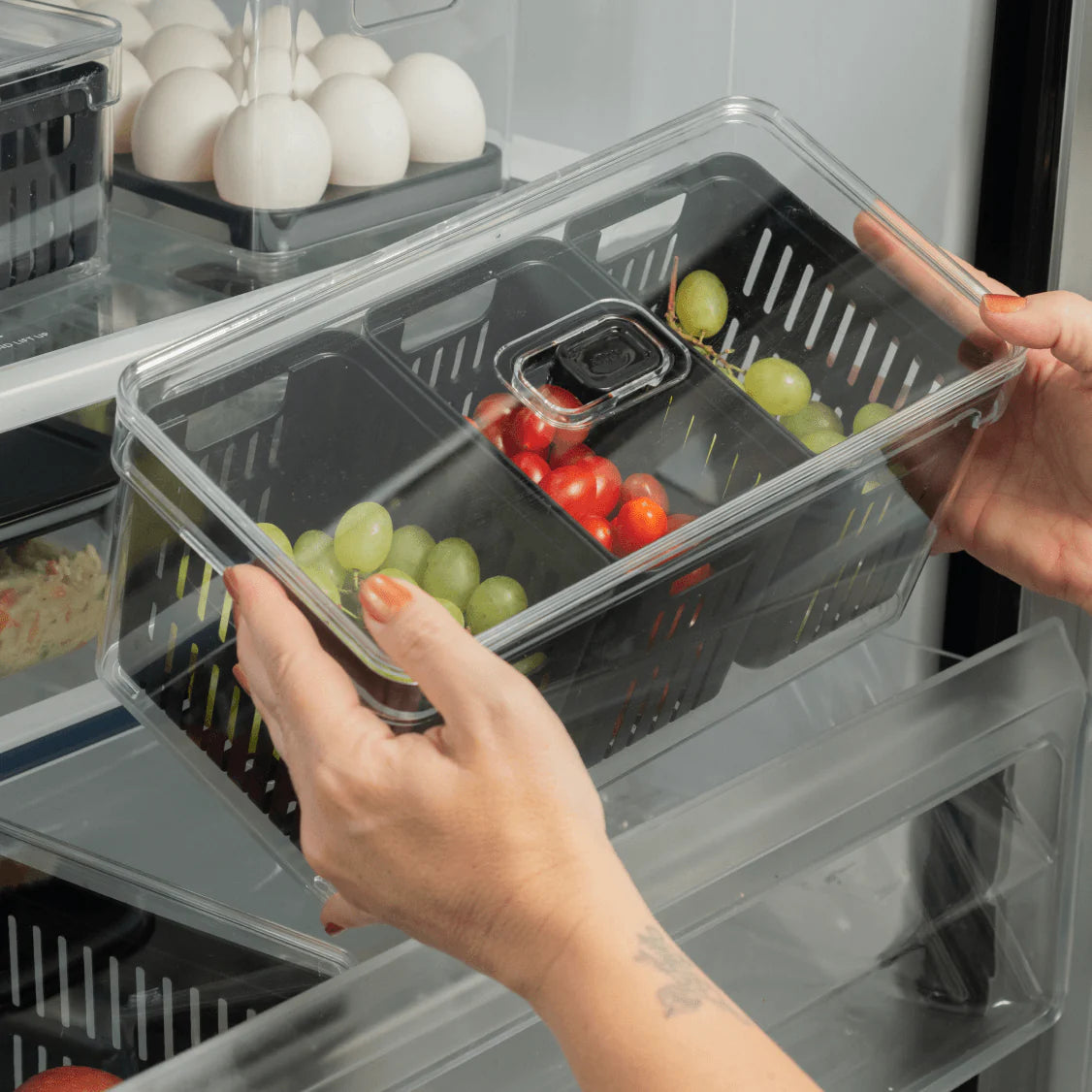 Organizador refrigeradora Clear Fresh c/cesta negro