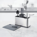 Organizador utensilios acero inoxidable Kala - Con ranuras para cuchillos, compartimento para cubiertos y tabla de picar