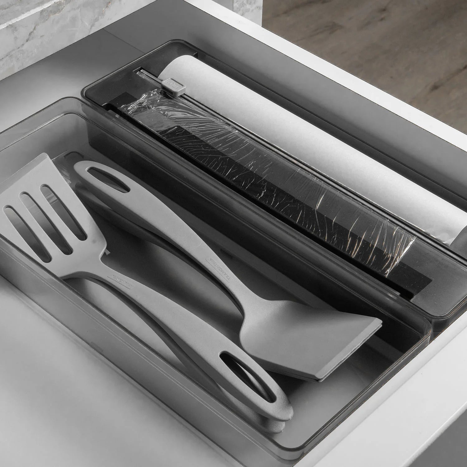 Organizador y cortador rollos doble Clear