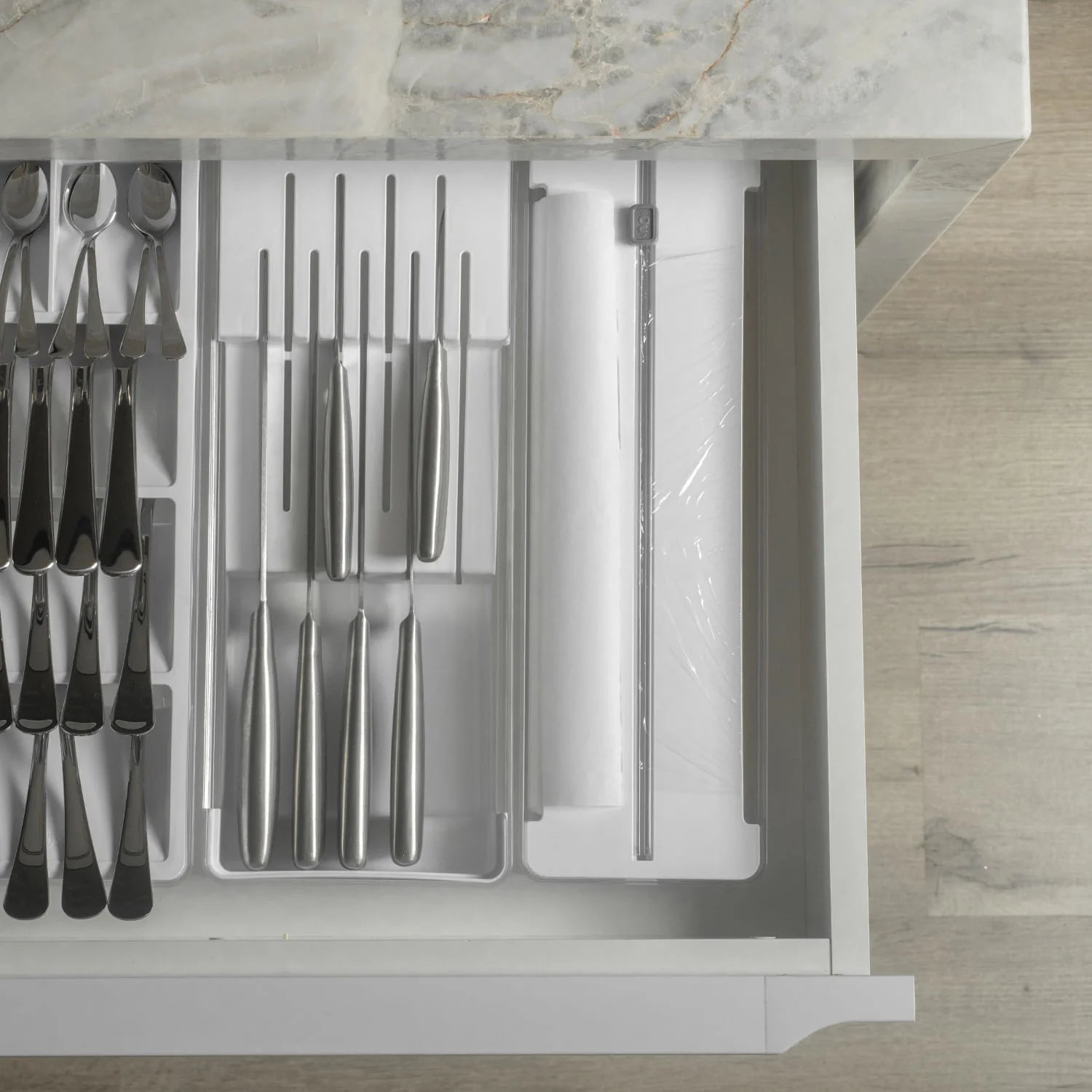 Organizador y cortador rollos doble Clear