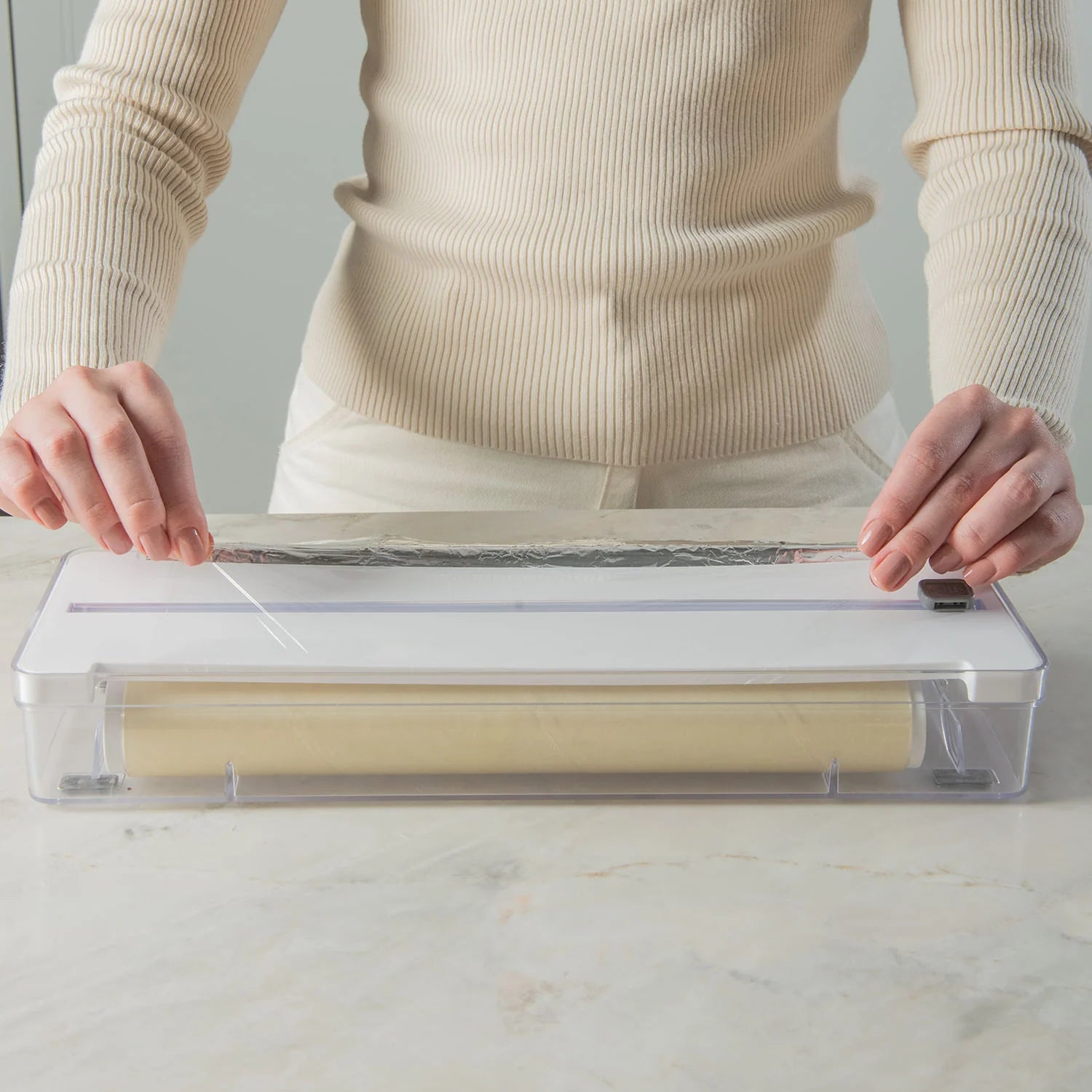 Organizador y cortador rollos doble Clear