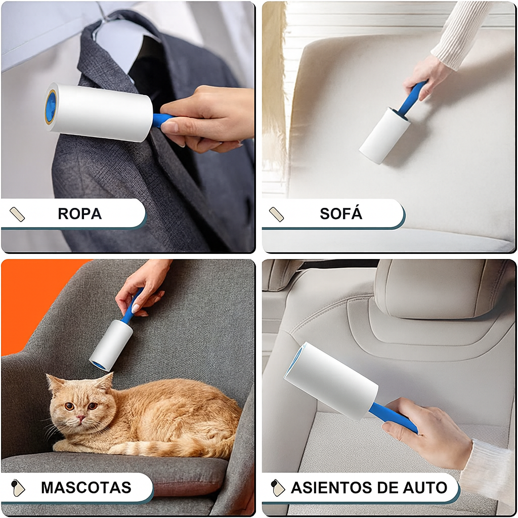 Pack 3 Rollers Anti-Pelusa c/8 repuestos 720 hojas - Removedor de Pelos para Mascotas, Ropa y Muebles