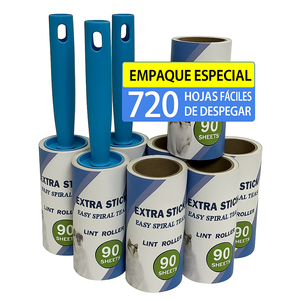 Pack 3 Rollers Anti-Pelusa c/8 repuestos 720 hojas - Removedor de Pelos para Mascotas, Ropa y Muebles