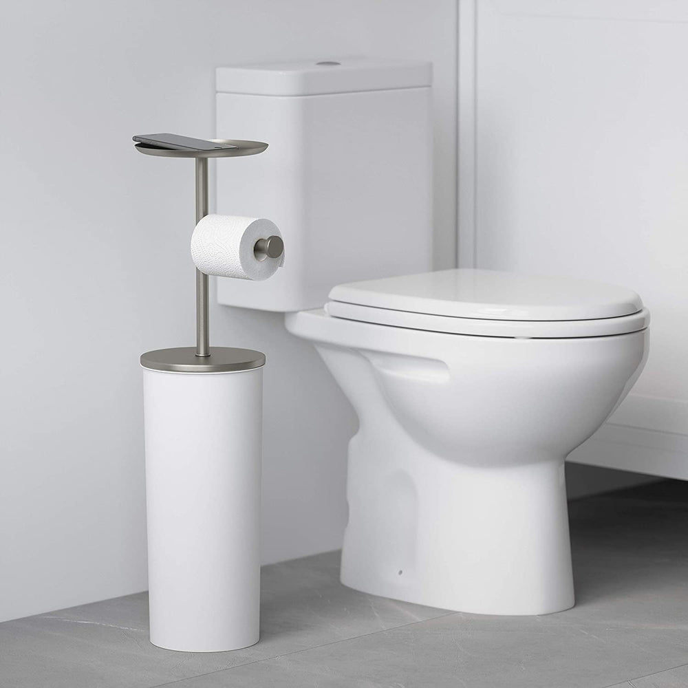 Porta Papel Higiénico Portaloo Blanco – Con Almacenamiento Oculto y Bandeja Superior