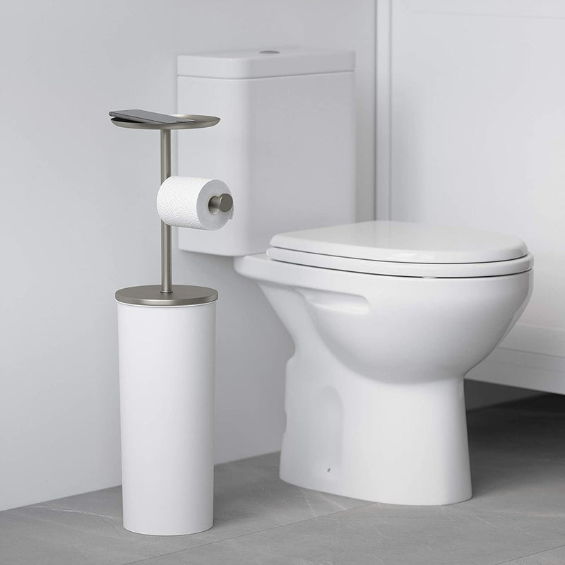 Porta Papel Higiénico Portaloo Blanco – Con Almacenamiento Oculto y Bandeja Superior
