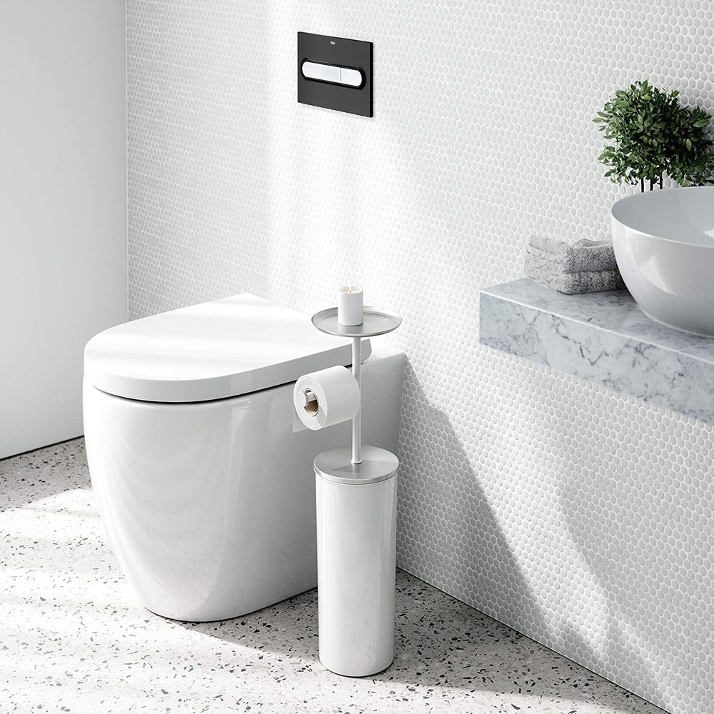 Porta Papel Higiénico Portaloo Blanco – Con Almacenamiento Oculto y Bandeja Superior