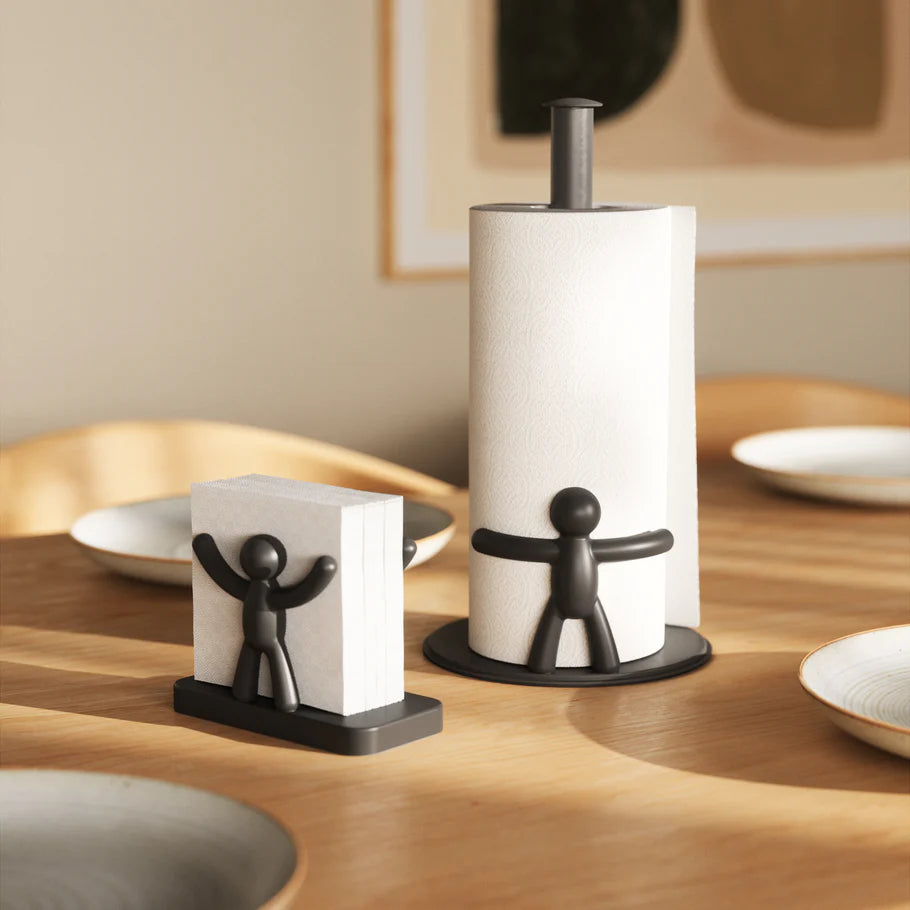 Porta Papel Toalla de Cocina Buddy Negro – Moderno, Antideslizante y de Alta Durabilidad