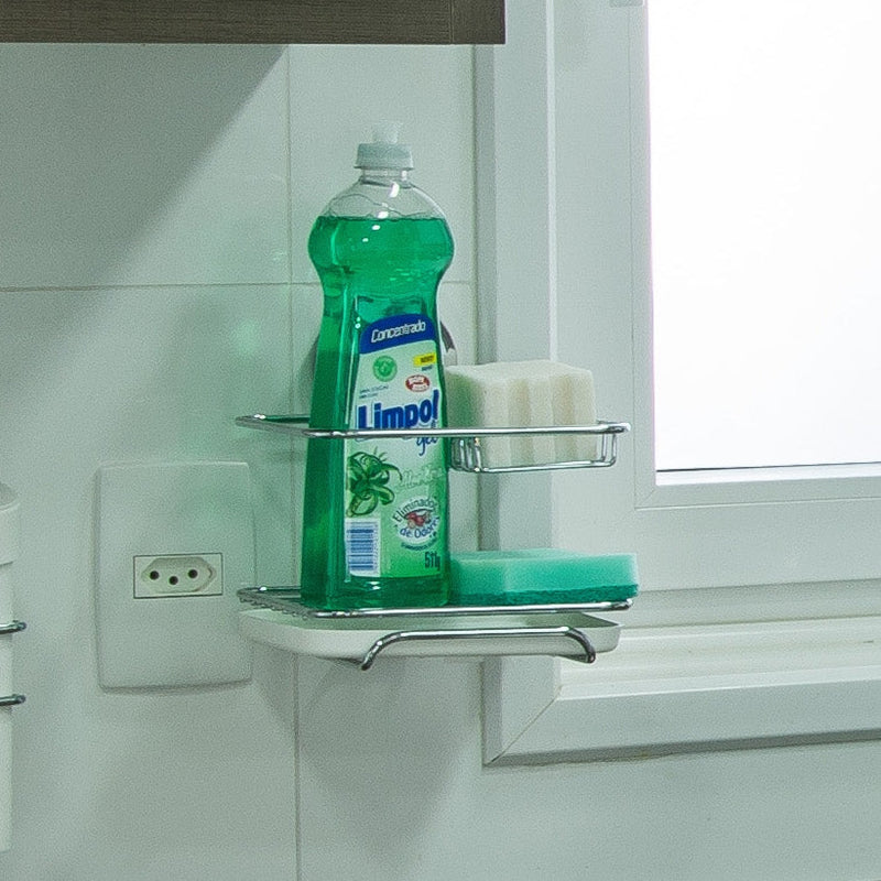 Porta jabón/detergente/esponja Praticita ventosa plateado