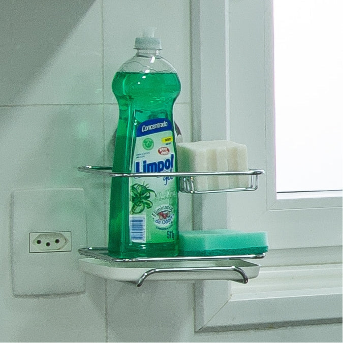 Porta jabón/detergente/esponja Praticita ventosa plateado