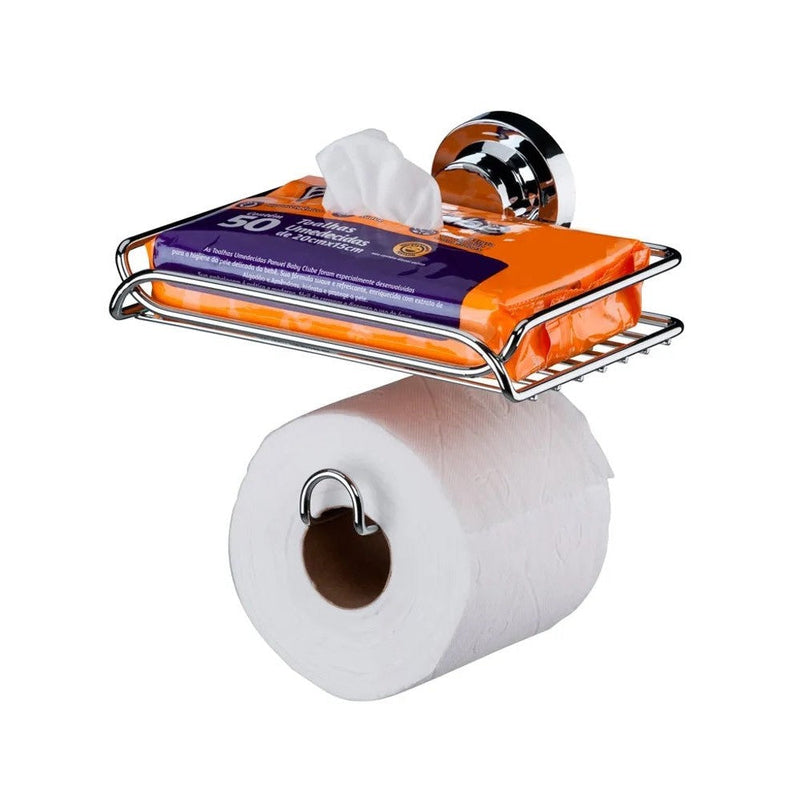 Porta papel higienico y Soporte p/ objetos ventosa Praticita plateado