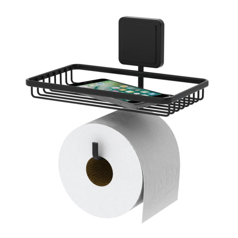 Portarollos y Soporte para objetos con adhesivo - negro mate