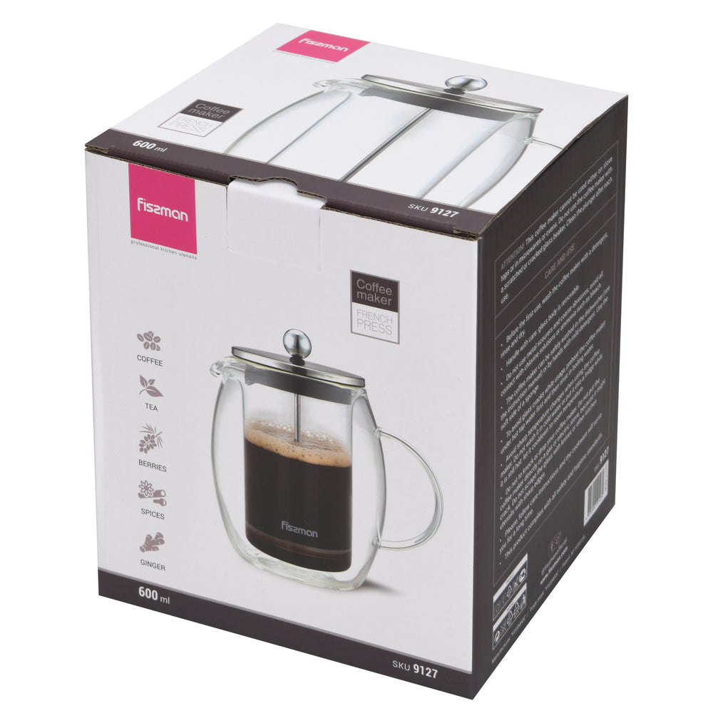 Prensa Francesa 600 ml de Doble Pared – Café Premium con Vidrio Borosilicato y Acero Inoxidable