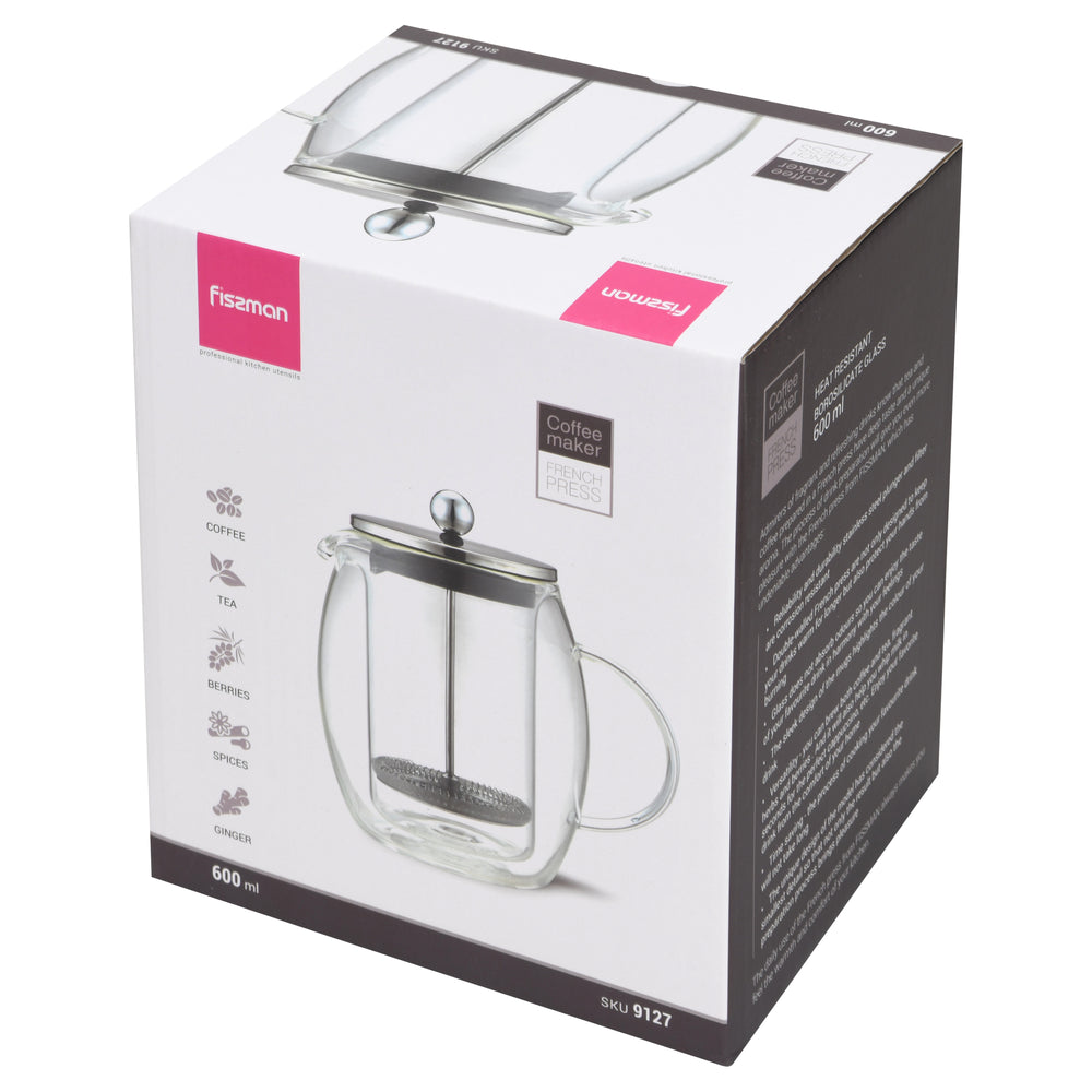Prensa Francesa 600 ml de Doble Pared – Café Premium con Vidrio Borosilicato y Acero Inoxidable