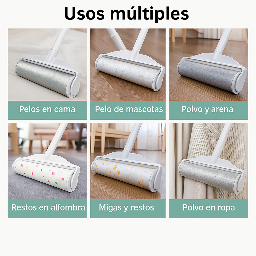 Roller XL Anti-Pelusa c/2 repuestos 100 hojas - Removedor de Pelos y Polvo para Piso, Sofá y Alfombra