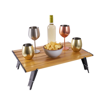 Mesa plegable de aluminio amaderada - Altura Ajustable, Aluminio y Ultraliviana 56x41cm