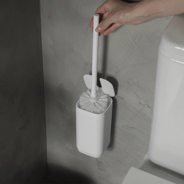 Cepillo inodoro Aura con Adhesivo Blanco - Para Piso o Pared, Diseño Compacto y Sin Taladro