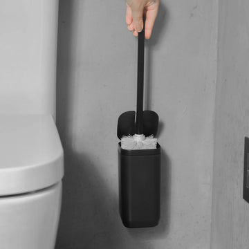 Cepillo inodoro Aura con Adhesivo Negro - Para Piso o Pared, Diseño Compacto y Sin Taladro