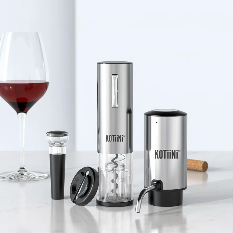 Set Eléctrico Premium de Vino USB acero Inoxidable 4 en 1: Sacacorcho, Decantador, Cortador y Tapón al Vacío