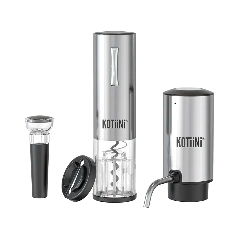 Set Eléctrico Premium de Vino USB acero Inoxidable 4 en 1: Sacacorcho, Decantador, Cortador y Tapón al Vacío