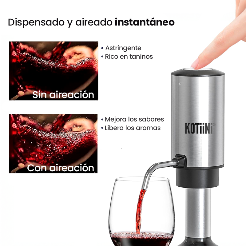 Set Eléctrico Premium de Vino USB acero Inoxidable 4 en 1: Sacacorcho, Decantador, Cortador y Tapón al Vacío