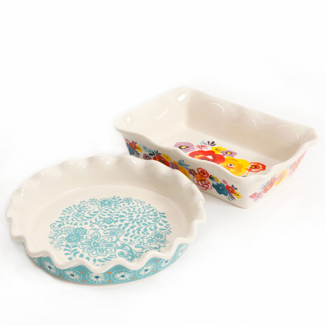 Set de 2 Molde para Pie y Fuente de Gres Flea Market – Floral Vintage y Borde Ondulado