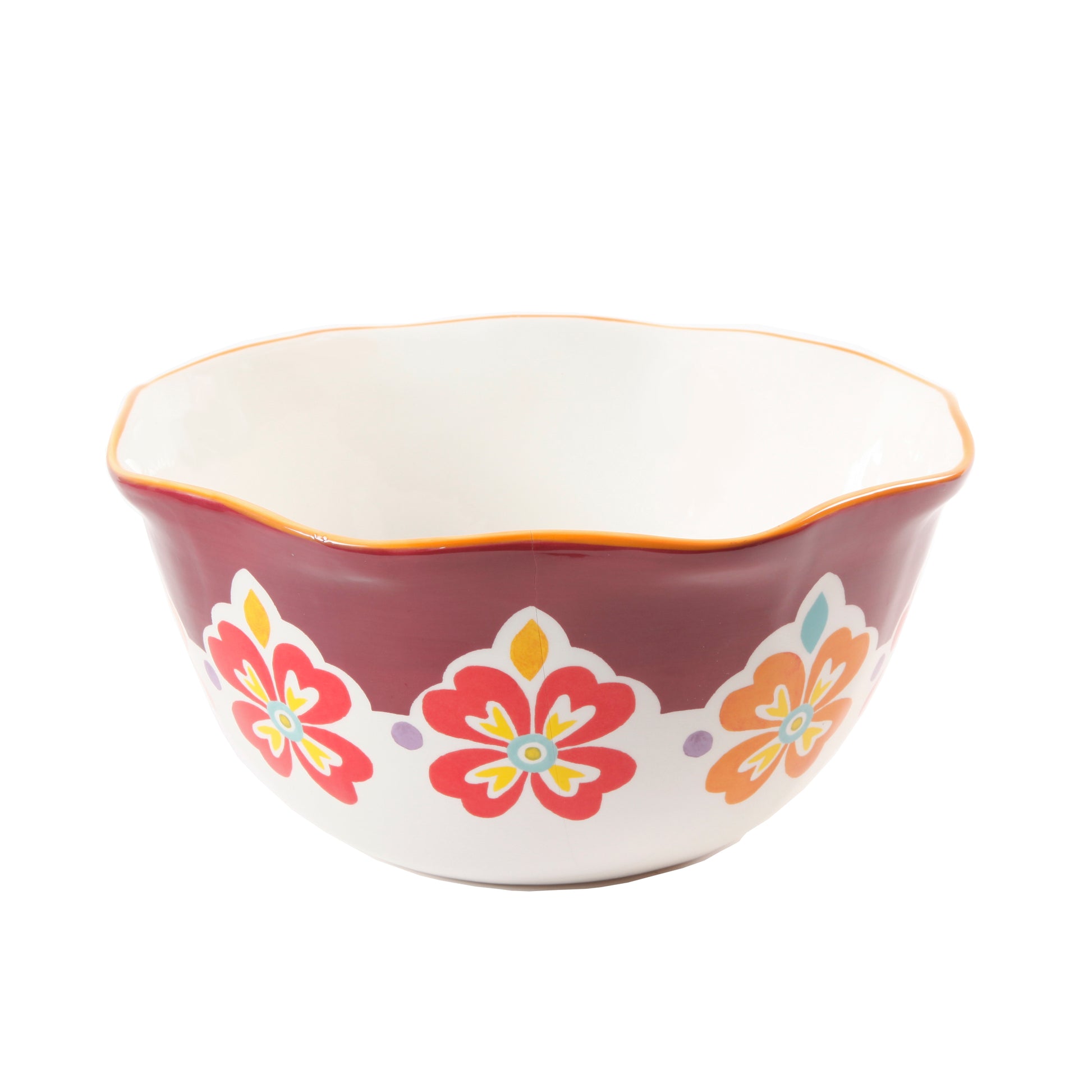 Set de 3 Bowls de Gres Flea Market – Diseño Floral con Bordes Ondulados (25.4cm, 22.8cm y 19.8cm)