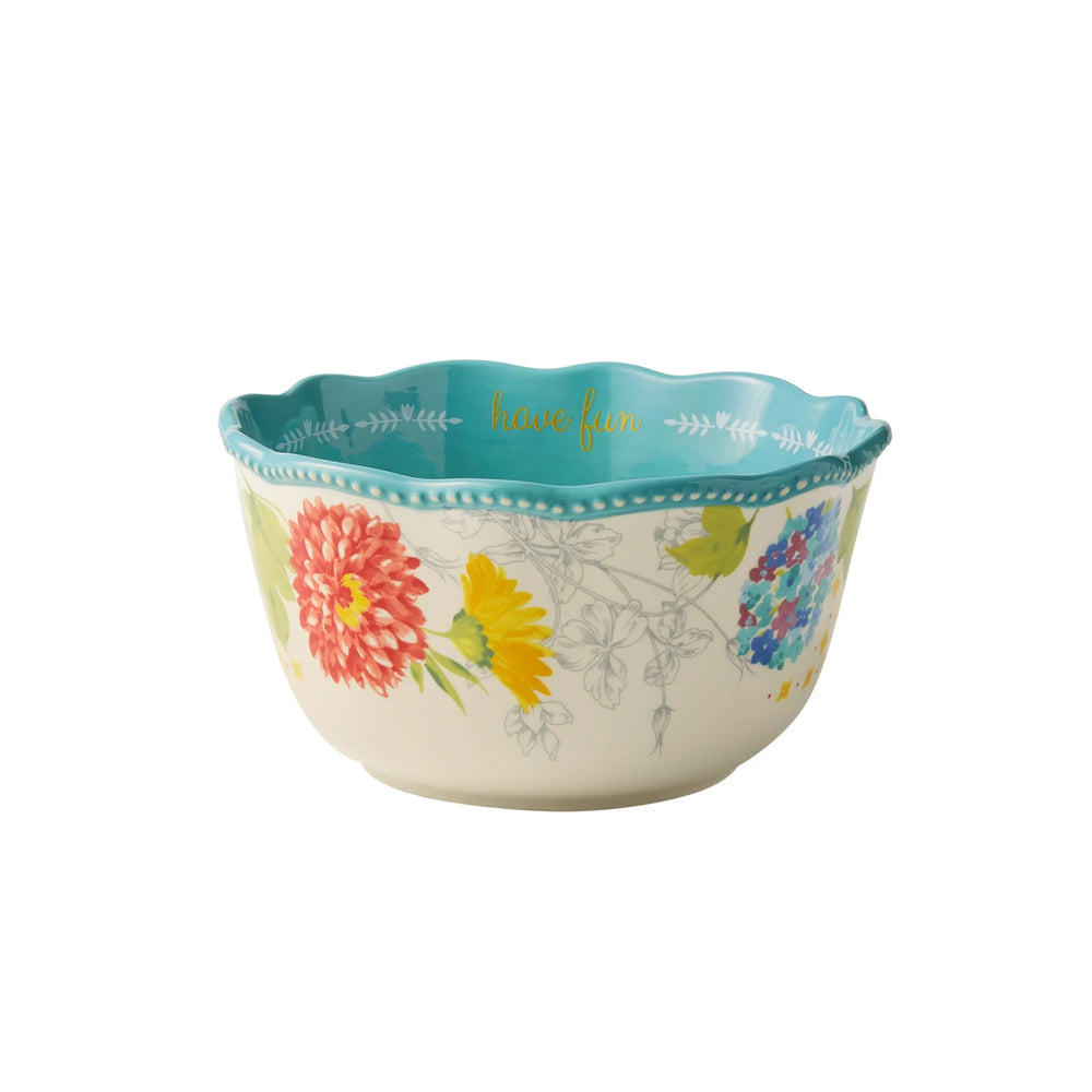 Set de 3 Bowls de Gres Floral Sweet Rose – Estilo Country Chic para Servir (25.4cm, 20.3cm y 15.2cm)