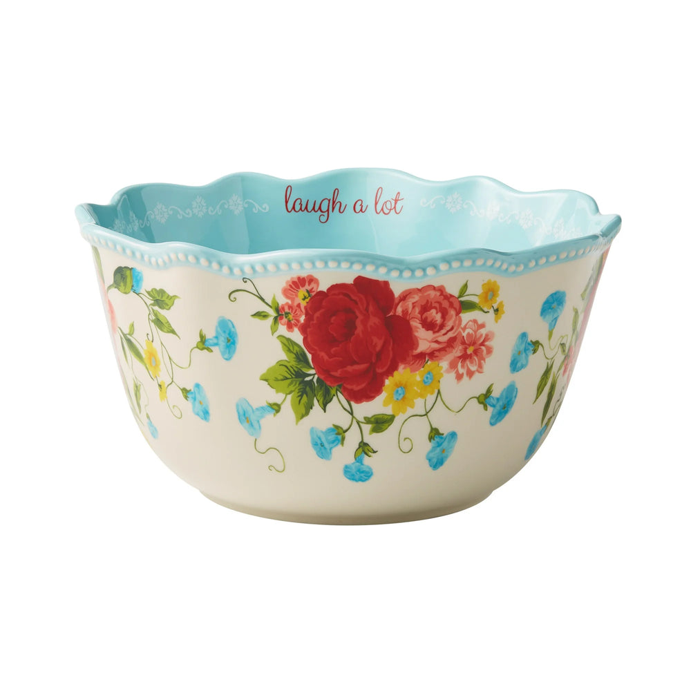 Set de 3 Bowls de Gres Floral Sweet Rose – Estilo Country Chic para Servir (25.4cm, 20.3cm y 15.2cm)