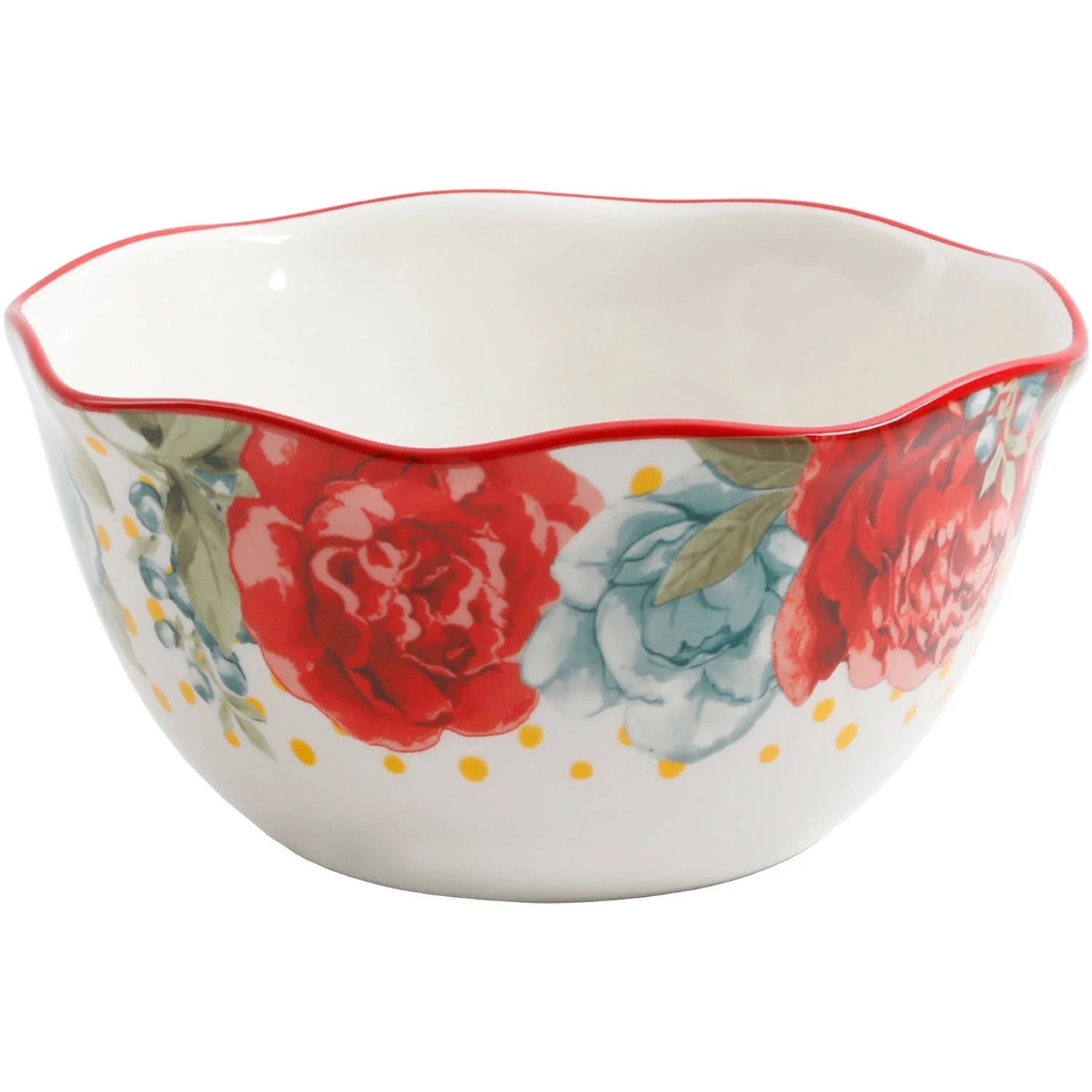 Set de 3 Bowls de Gres con Borde Ondulado The Pioneer Woman Vintage Floral – Diseño Floral y Geométrico (26.7, 22.9 y 19.7 cm)
