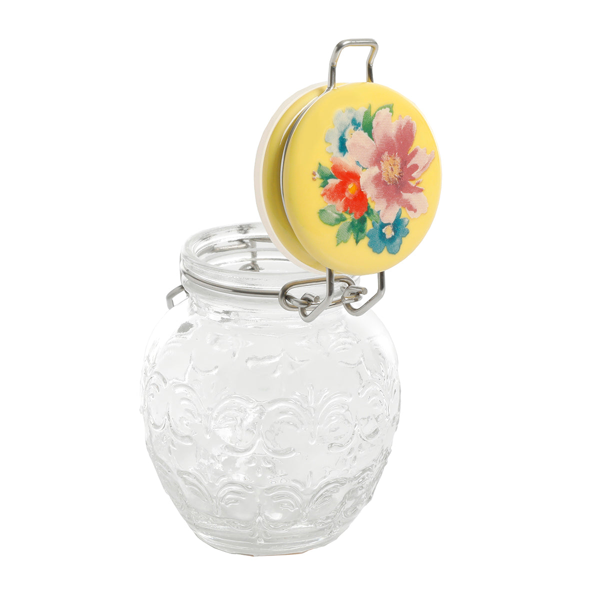 Set de 3 Tarros de Vidrio con Tapa de Cerámica Floral Medley – Cierre Metálico Vintage