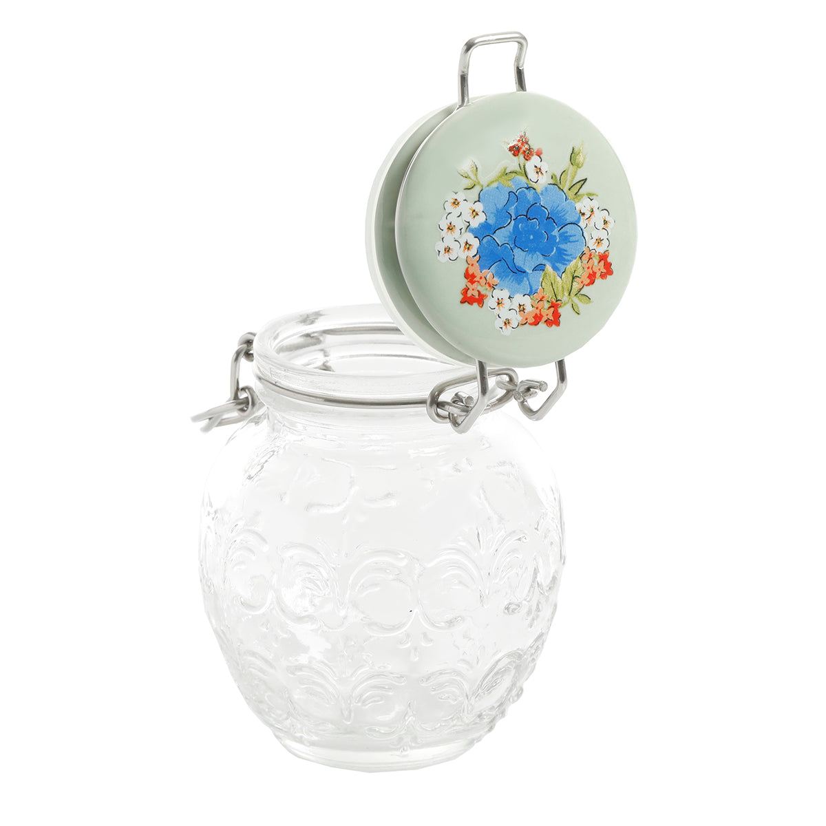 Set de 3 Tarros de Vidrio con Tapa de Cerámica Floral Medley – Cierre Metálico Vintage