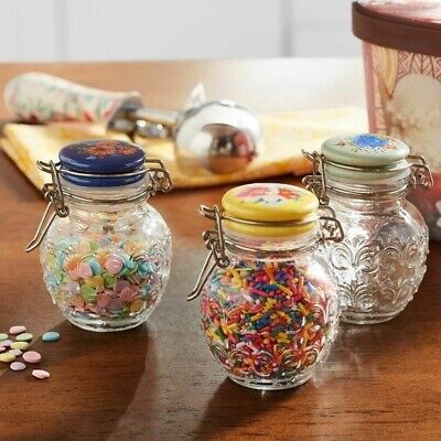 Set de 3 Tarros de Vidrio con Tapa de Cerámica Floral Medley – Cierre Metálico Vintage