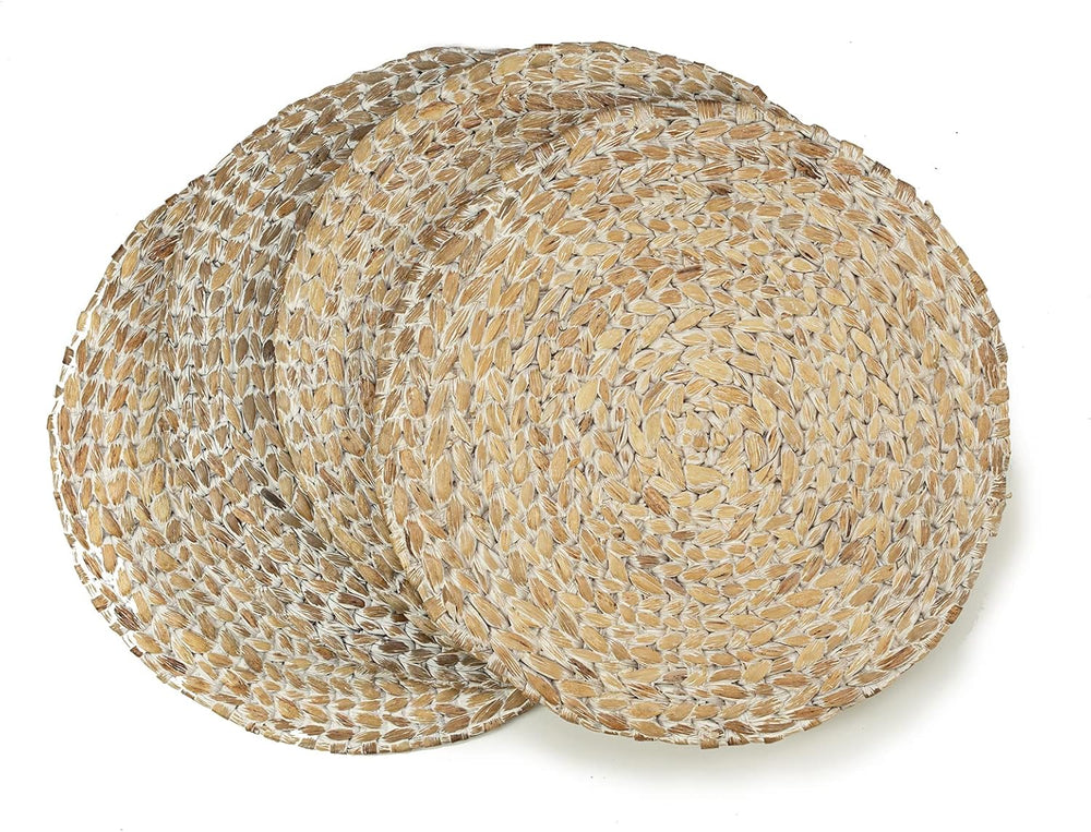 Set de 4 Individuales Redondos de Fibra Natural Trenzada whitewash - Hechos a mano
