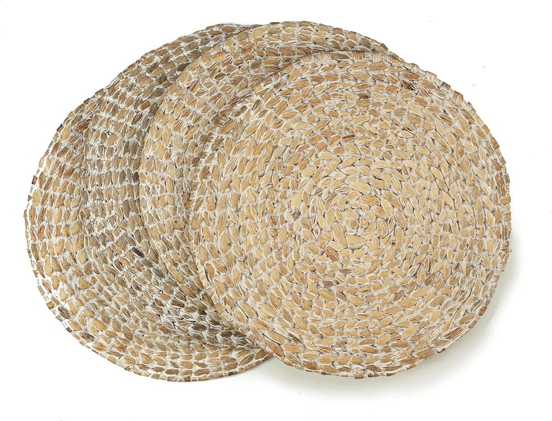 Set de 4 Individuales Redondos de Fibra Natural Trenzada whitewash - Hechos a mano